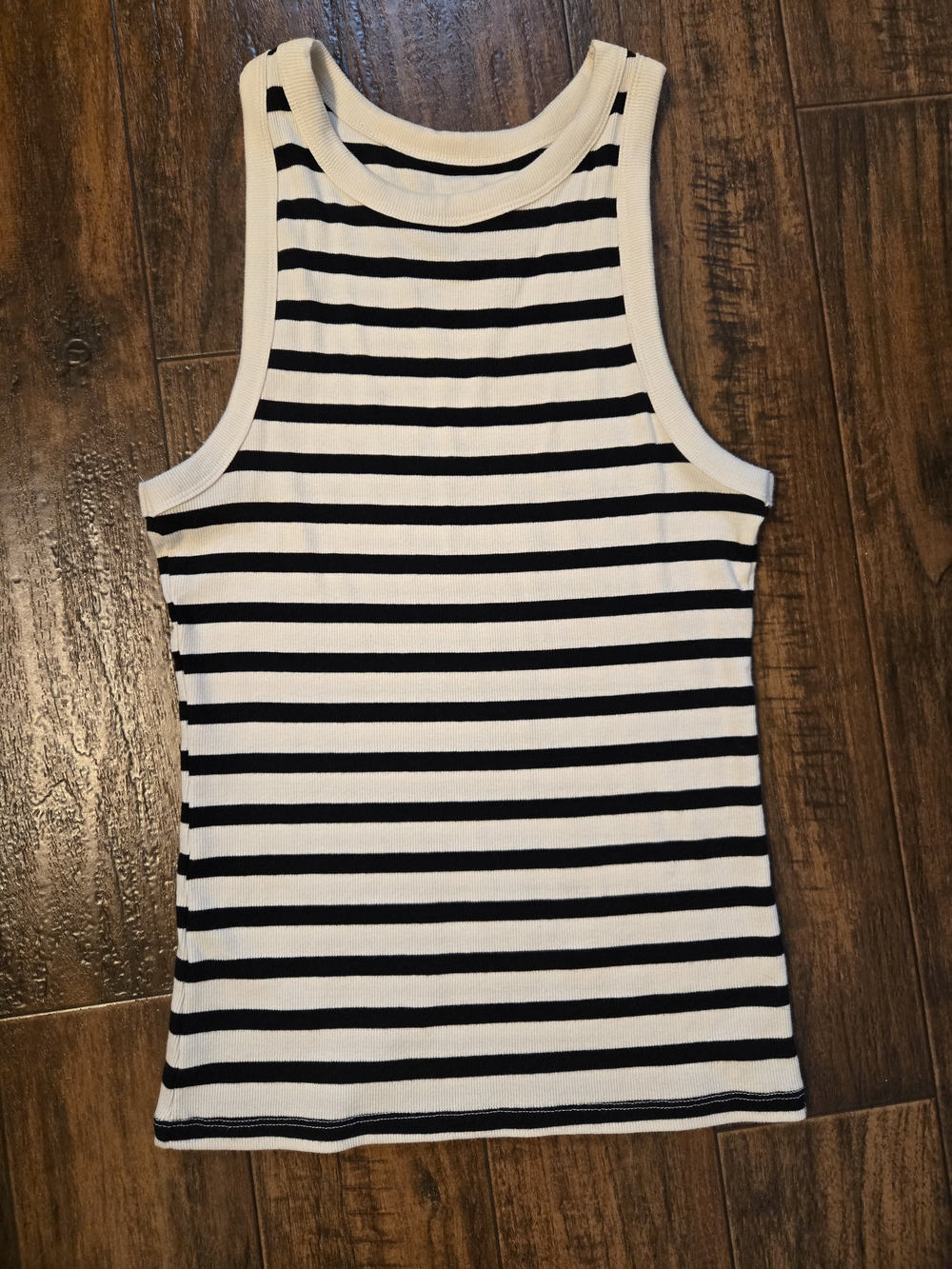 a new day Black and White Striped Ribbed Tank Top